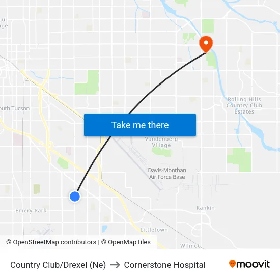 Country Club/Drexel (Ne) to Cornerstone Hospital map