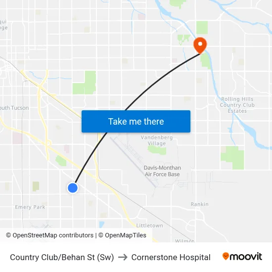 Country Club/Behan St (Sw) to Cornerstone Hospital map