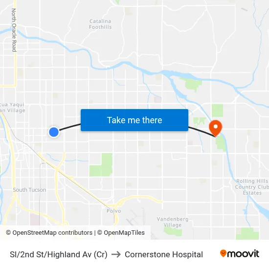Sl/2nd St/Highland Av (Cr) to Cornerstone Hospital map