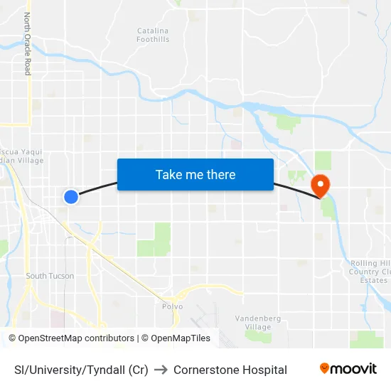 Sl/University/Tyndall (Cr) to Cornerstone Hospital map