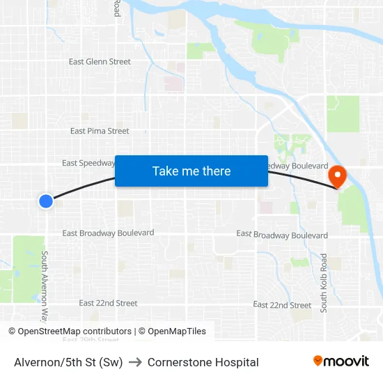 Alvernon/5th St (Sw) to Cornerstone Hospital map
