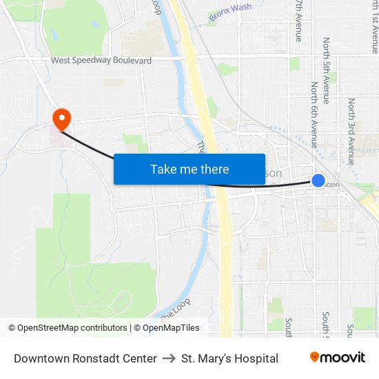 Downtown Ronstadt Center to St. Mary's Hospital map