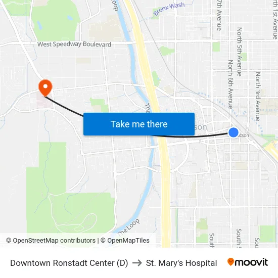 Downtown Ronstadt Center (D) to St. Mary's Hospital map