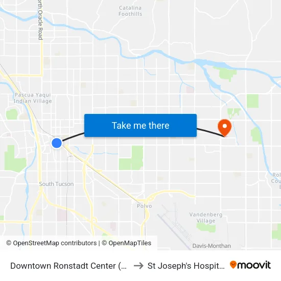 Downtown Ronstadt Center (D) to St Joseph's Hospital map