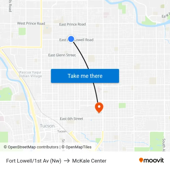 Fort Lowell/1st Av (Nw) to McKale Center map