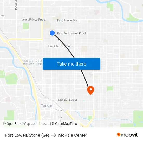 Fort Lowell/Stone (Se) to McKale Center map