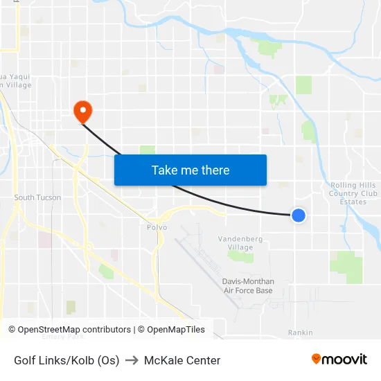 Golf Links/Kolb (Os) to McKale Center map