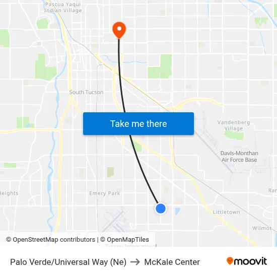 Palo Verde/Universal Way (Ne) to McKale Center map
