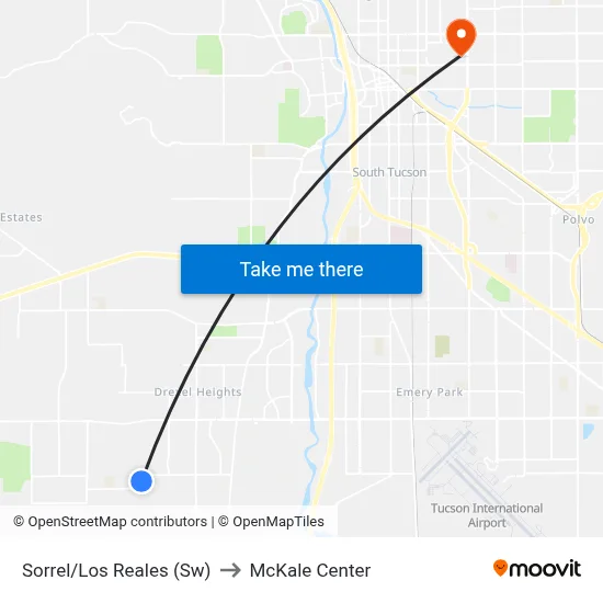 Sorrel/Los Reales (Sw) to McKale Center map