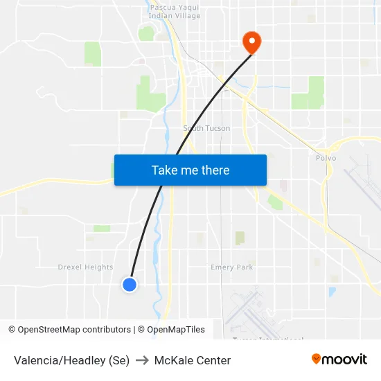 Valencia/Headley (Se) to McKale Center map