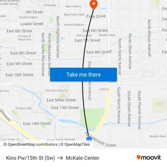 Kino Pw/15th St (Sw) to McKale Center map
