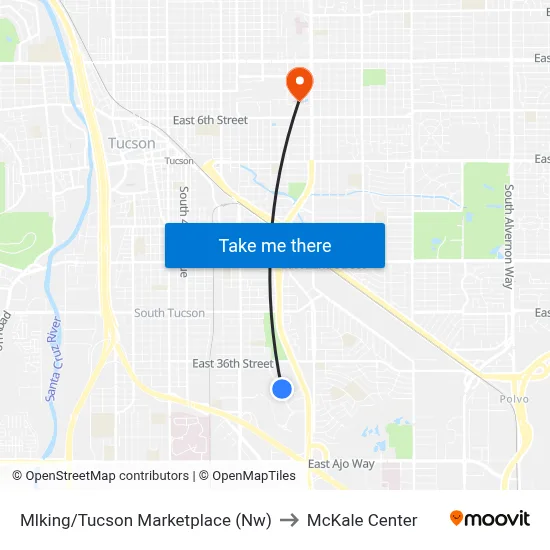Mlking/Tucson Marketplace (Nw) to McKale Center map