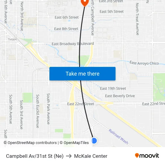 Campbell Av/31st St (Ne) to McKale Center map