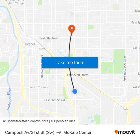 Campbell Av/31st St (Sw) to McKale Center map