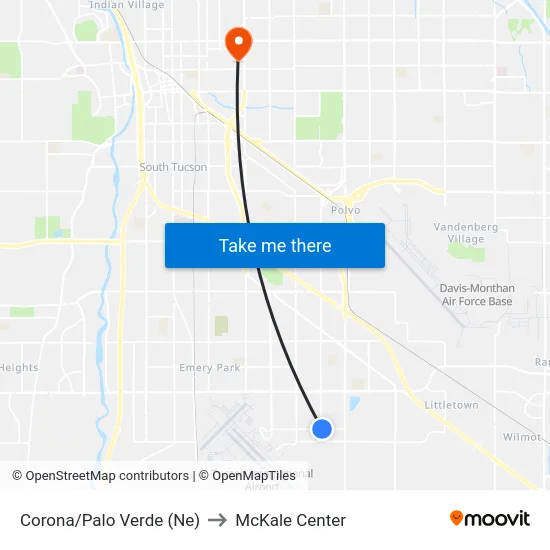 Corona/Palo Verde (Ne) to McKale Center map