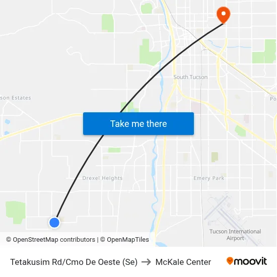 Tetakusim Rd/Cmo De Oeste (Se) to McKale Center map