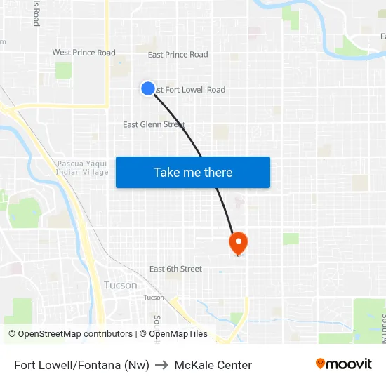 Fort Lowell/Fontana (Nw) to McKale Center map