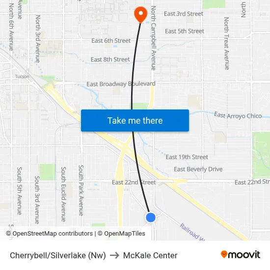 Cherrybell/Silverlake (Nw) to McKale Center map