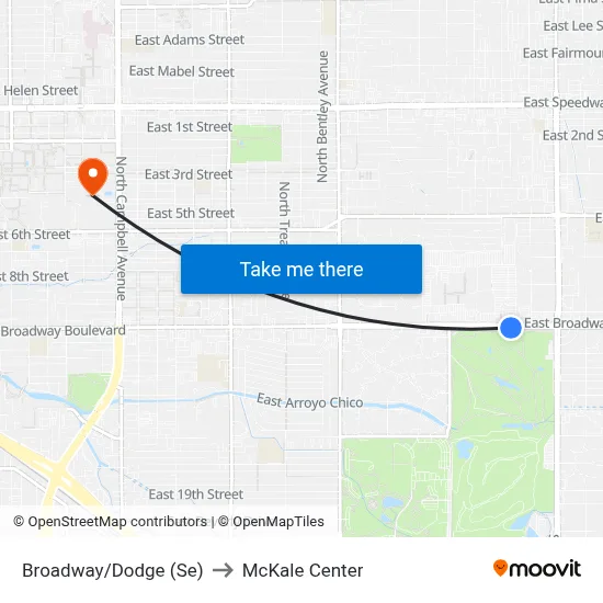Broadway/Dodge (Se) to McKale Center map