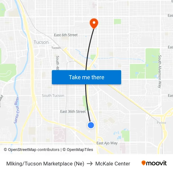 Mlking/Tucson Marketplace (Ne) to McKale Center map