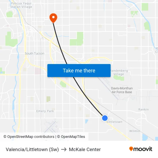 Valencia/Littletown (Sw) to McKale Center map