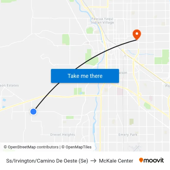 Ss/Irvington/Camino De Oeste (Se) to McKale Center map