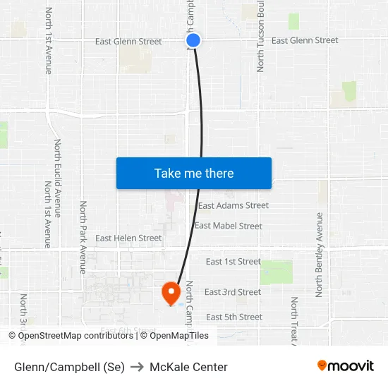 Glenn/Campbell (Se) to McKale Center map