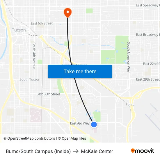 Bumc/South Campus (Inside) to McKale Center map