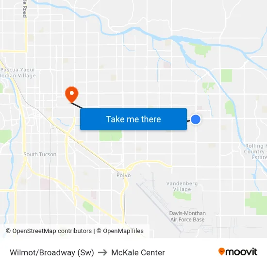 Wilmot/Broadway (Sw) to McKale Center map