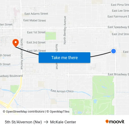 5th St/Alvernon (Nw) to McKale Center map