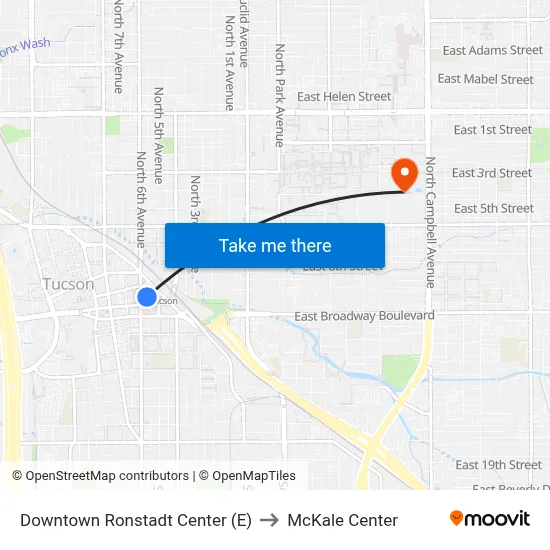 Downtown Ronstadt Center (E) to McKale Center map