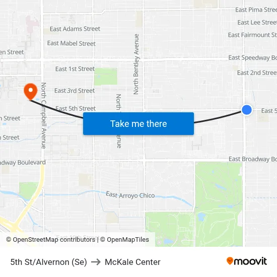 5th St/Alvernon (Se) to McKale Center map
