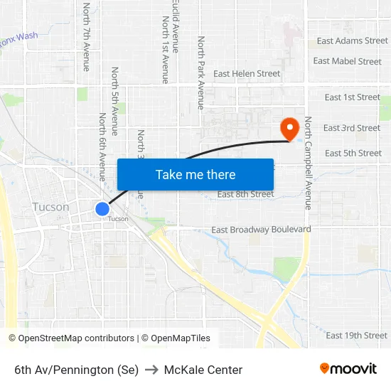 6th Av/Pennington (Se) to McKale Center map