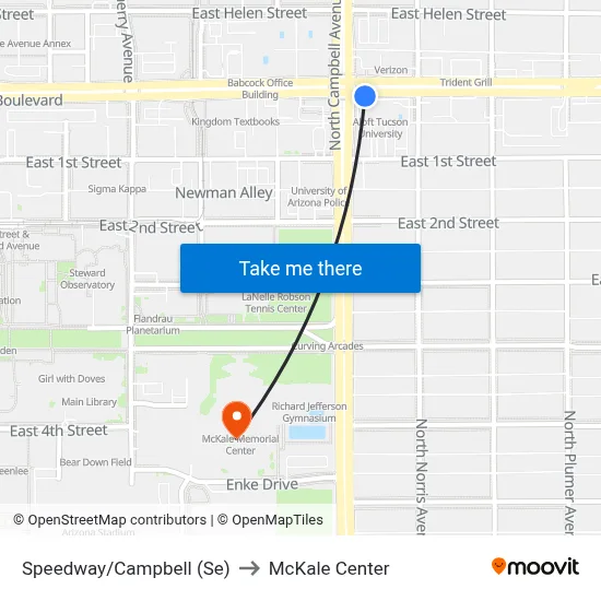 Speedway/Campbell (Se) to McKale Center map