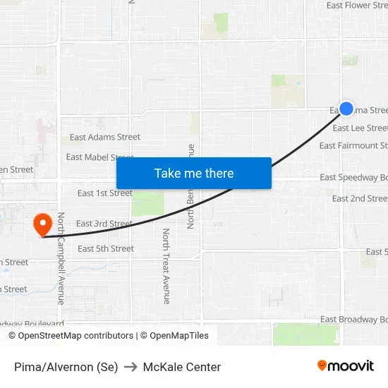 Pima/Alvernon (Se) to McKale Center map