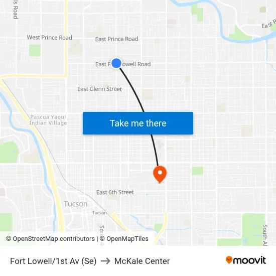 Fort Lowell/1st Av (Se) to McKale Center map
