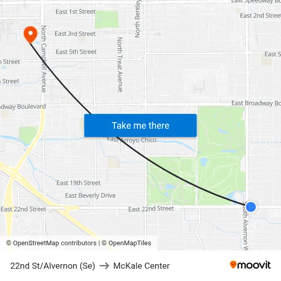 22nd St/Alvernon (Se) to McKale Center map