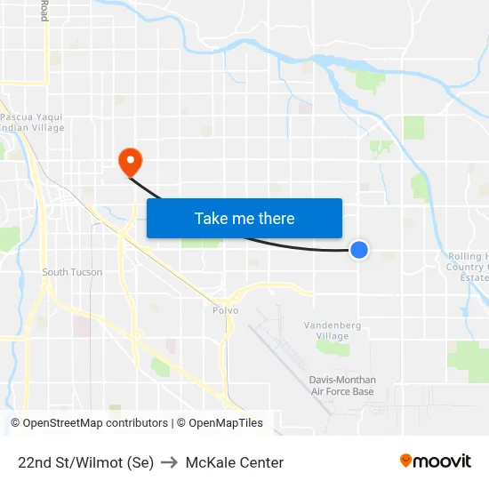 22nd St/Wilmot (Se) to McKale Center map