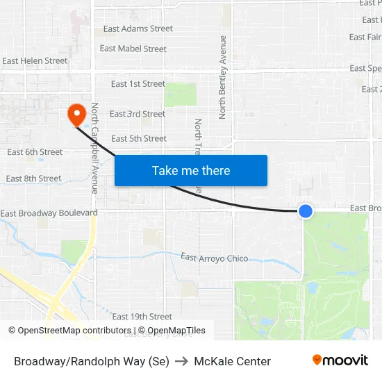 Broadway/Randolph Way (Se) to McKale Center map