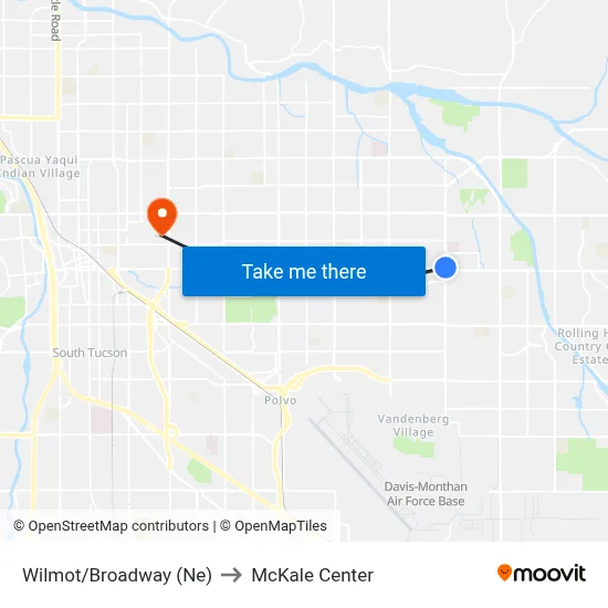 Wilmot/Broadway (Ne) to McKale Center map
