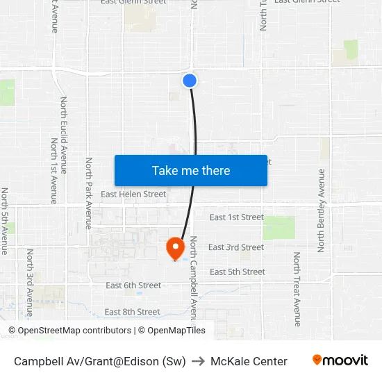 Campbell Av/Grant@Edison (Sw) to McKale Center map