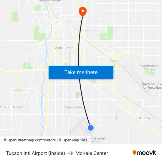 Tucson Intl Airport (Inside) to McKale Center map