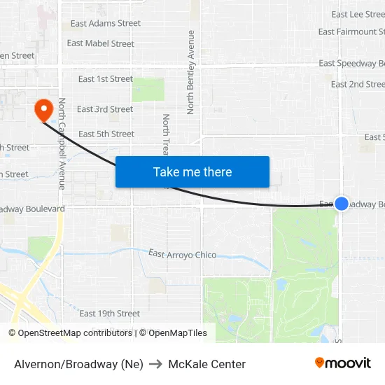 Alvernon/Broadway (Ne) to McKale Center map