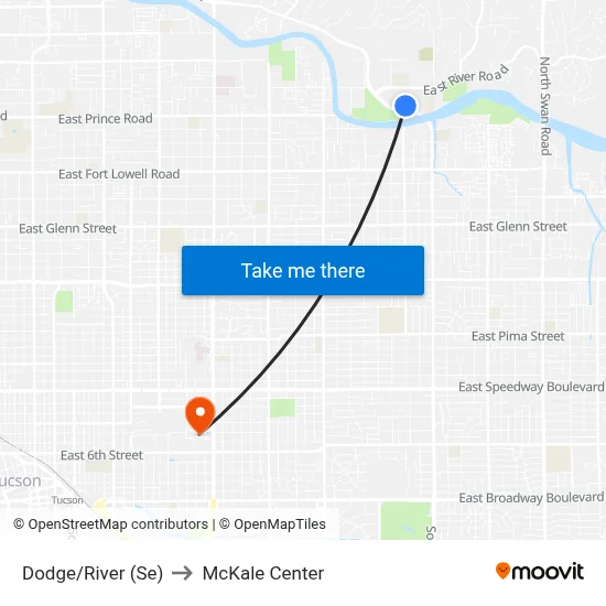 Dodge/River (Se) to McKale Center map