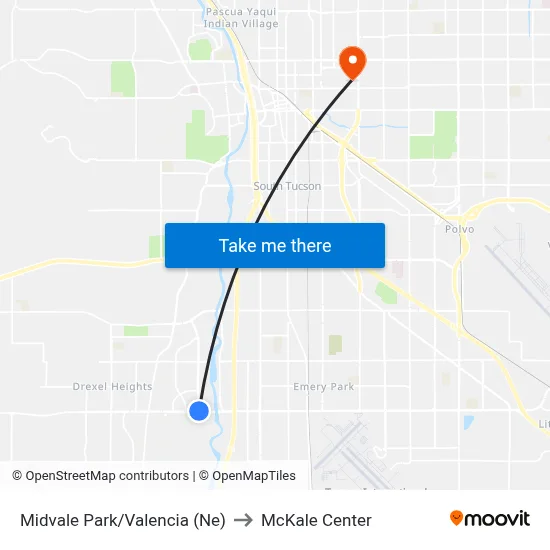 Midvale Park/Valencia (Ne) to McKale Center map