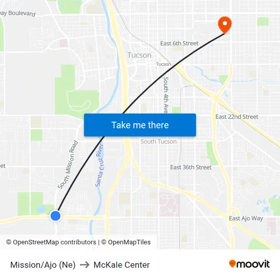 Mission/Ajo (Ne) to McKale Center map