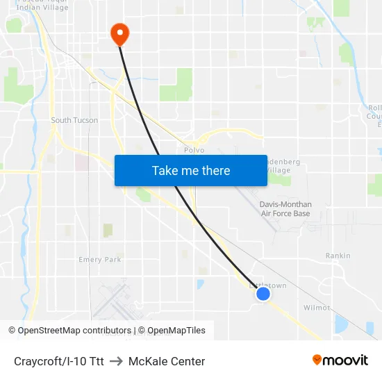 Craycroft/I-10 Ttt to McKale Center map