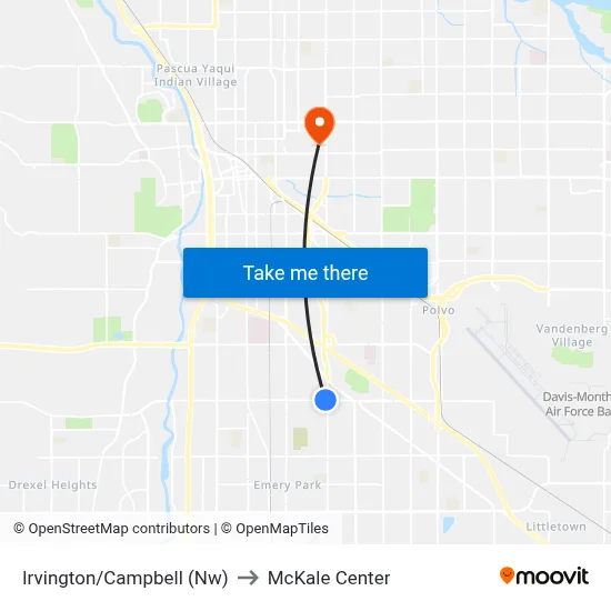 Irvington/Campbell (Nw) to McKale Center map