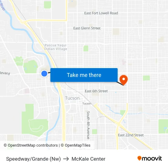 Speedway/Grande (Nw) to McKale Center map