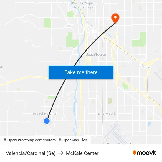 Valencia/Cardinal (Se) to McKale Center map